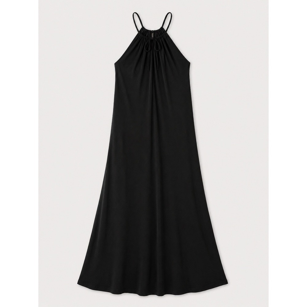 ME+EM Interlock Halterneck Maxi Dress Women US 2 Black Lyocell Knit Pockets - Picture 6 of 10